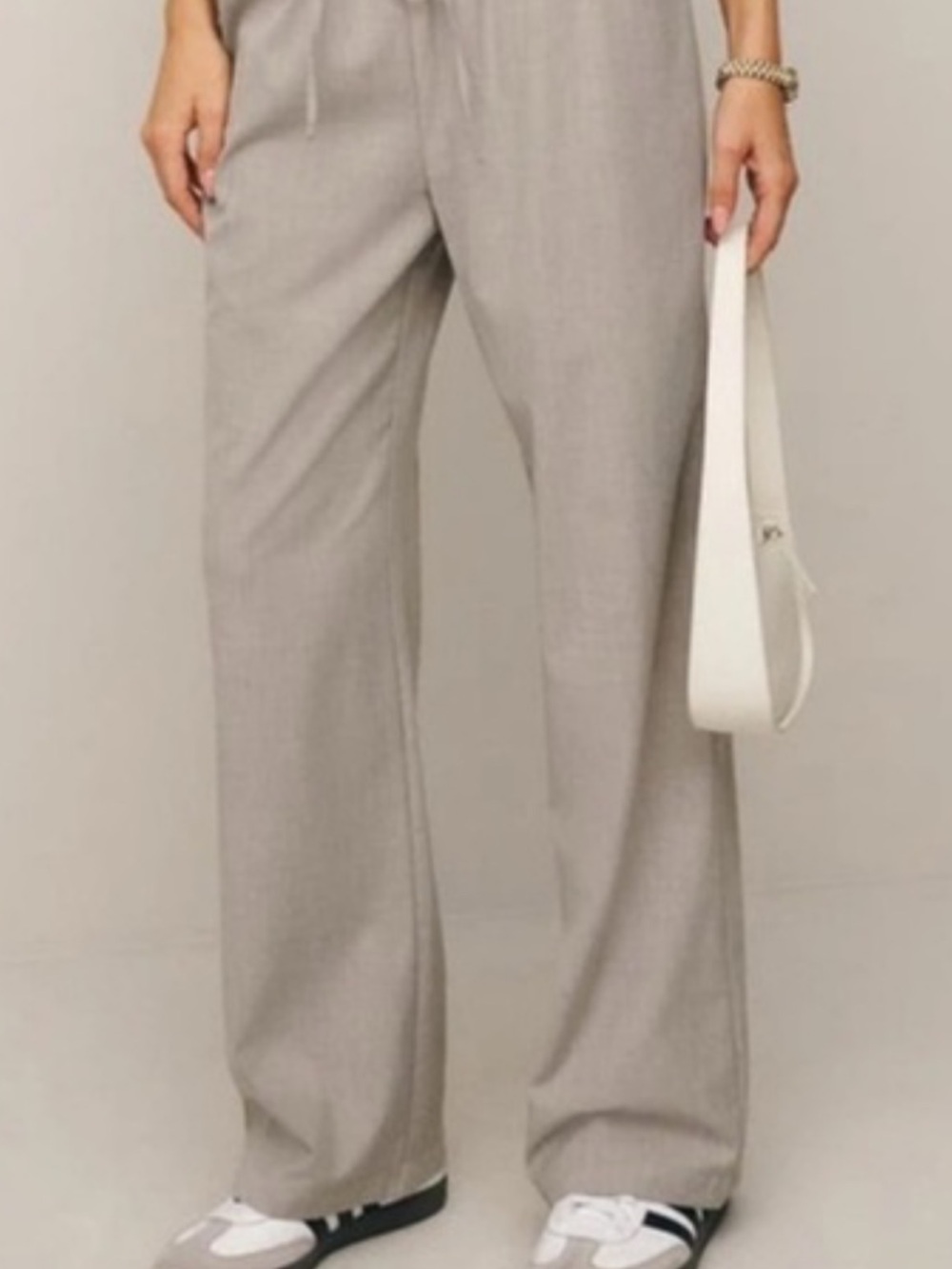 Wide-Leg Drawstring Pants in Light Gray Reformation